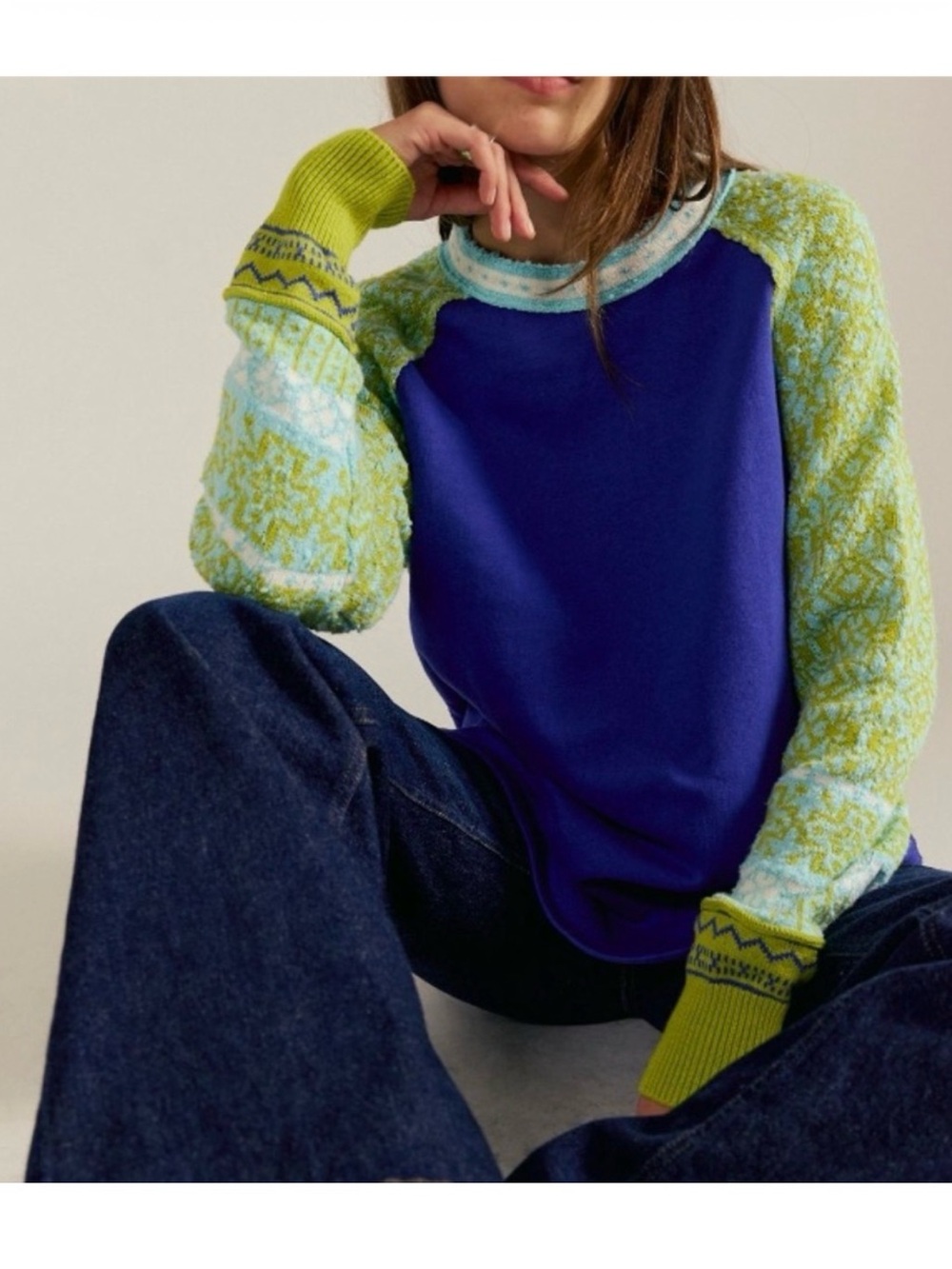 Free People We The Free Amsterdam Pullover in Citron Combo